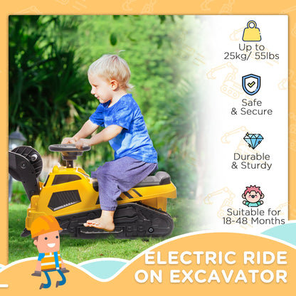 3-in-1 6V Electric Ride-On Tractor Excavator Bulldozer for Toddlers, Yellow Toy Excavators   at Gallery Canada