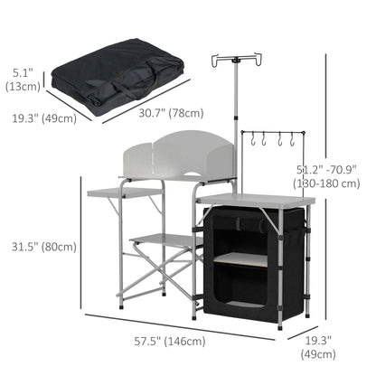 Camping Kitchen Table, Aluminum Folding Camping Table with Storage Organizer, Windshield, Light Stand, Bag, Silver Picnic Tables & Camping Chairs   at Gallery Canada