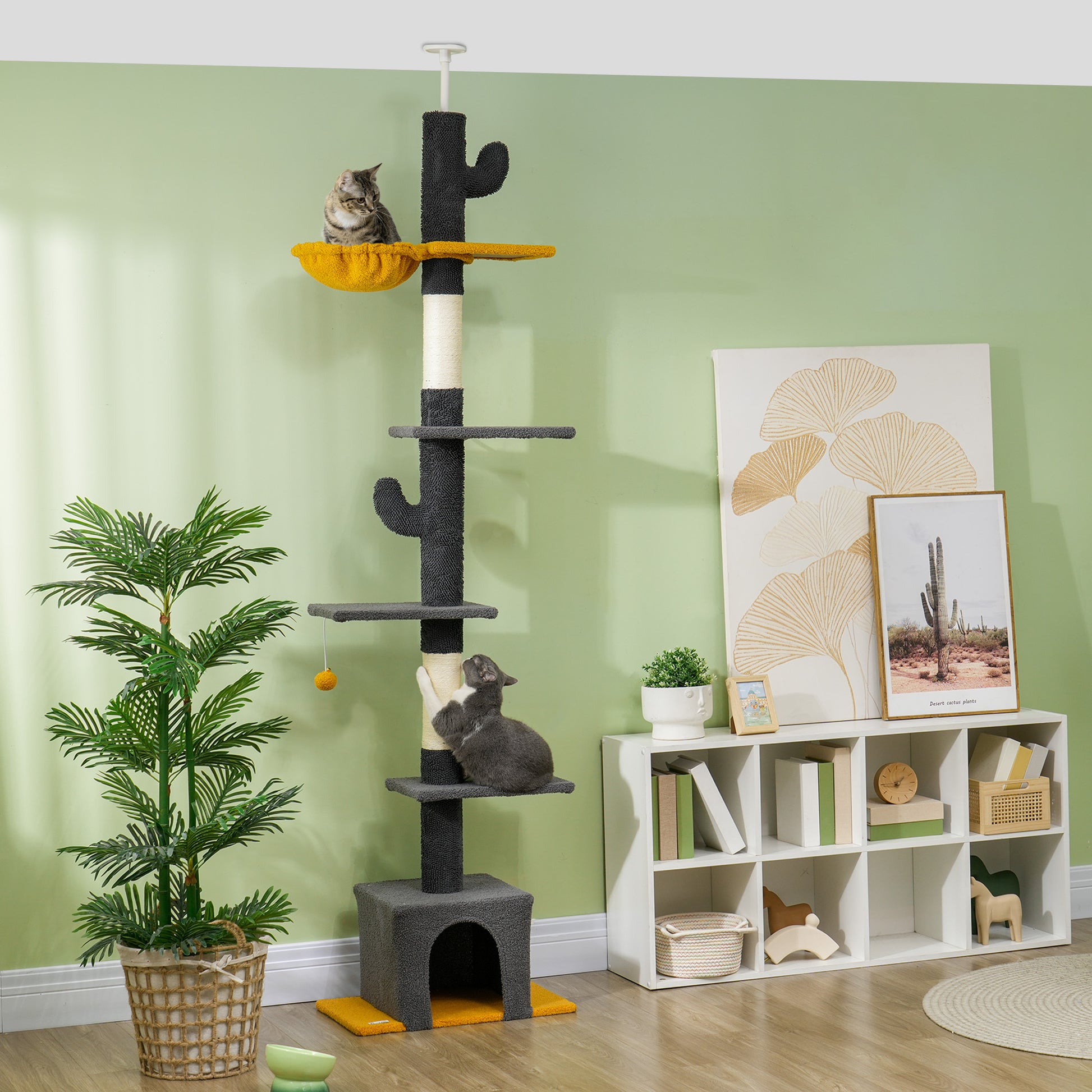 Floor to Ceiling Cat TreeTower with 90.5"-108" Adjustable Height, Scratching Posts, Hammock, Comdo, Toy Ball, Dark Grey Floor to Ceiling Cat Trees Multi Colour  at Gallery Canada