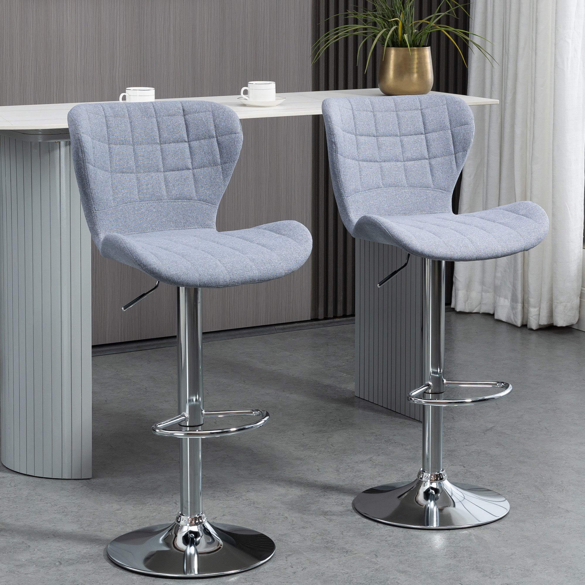 Set of 2 Counter Height Bar Stools Swivel Stool Height Adjustable Bar Chairs with Footrest for Kitchen Dining Home Pub, Grey Bar Stools   at Gallery Canada