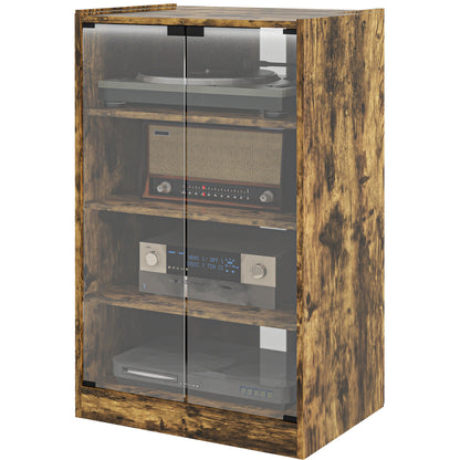 5-Tier Media Cabinet, Media Stand with Adjustable Shelves, Tempered Glass Doors, and Cable Management, Rustic Brown Storage Cabinets   at Gallery Canada