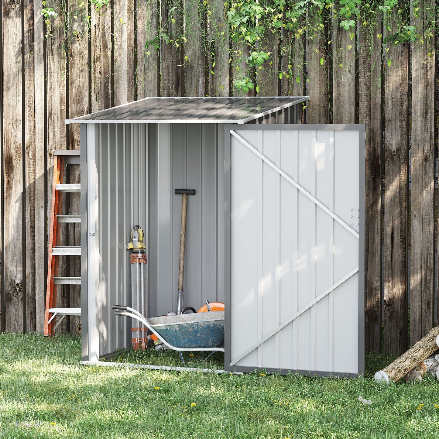 3.3' x 3.4' Lean-to Garden Storage Shed, Outdoor Galvanized Steel Tool House with Lockable Door for Patio Grey Sheds   at Gallery Canada