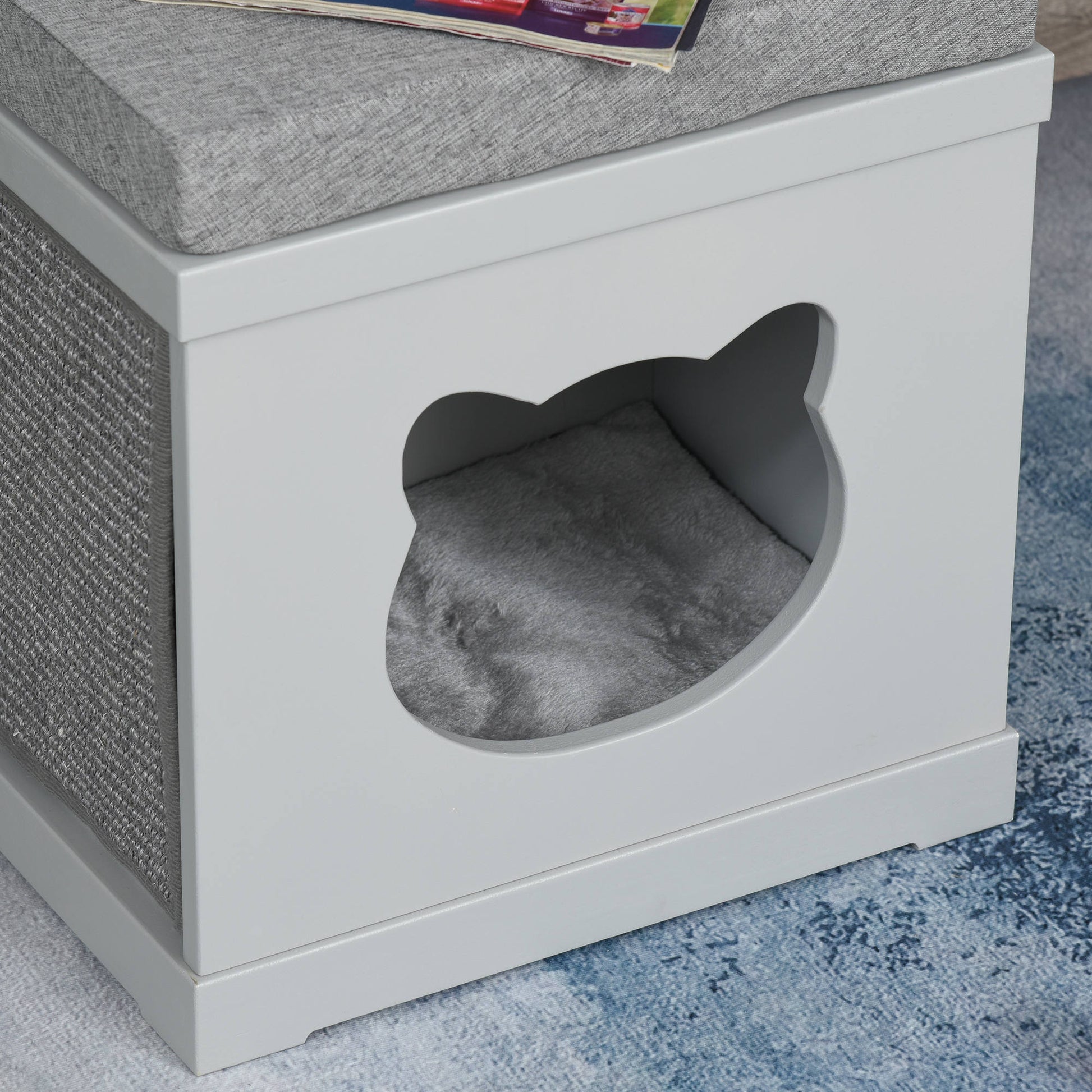 Indoor Cat Bed with 2 Exterior Scratching Boards, Cat Cube House with Removeable Cushions, 16" L x 12" W x 14" H, Grey Cat Houses   at Gallery Canada