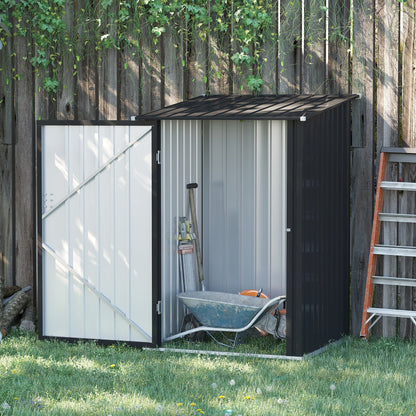 3.3' x 3.4' Lean-to Garden Storage Shed, Outdoor Galvanized Steel Tool House with Lockable Door for Patio Dark Gray Sheds   at Gallery Canada