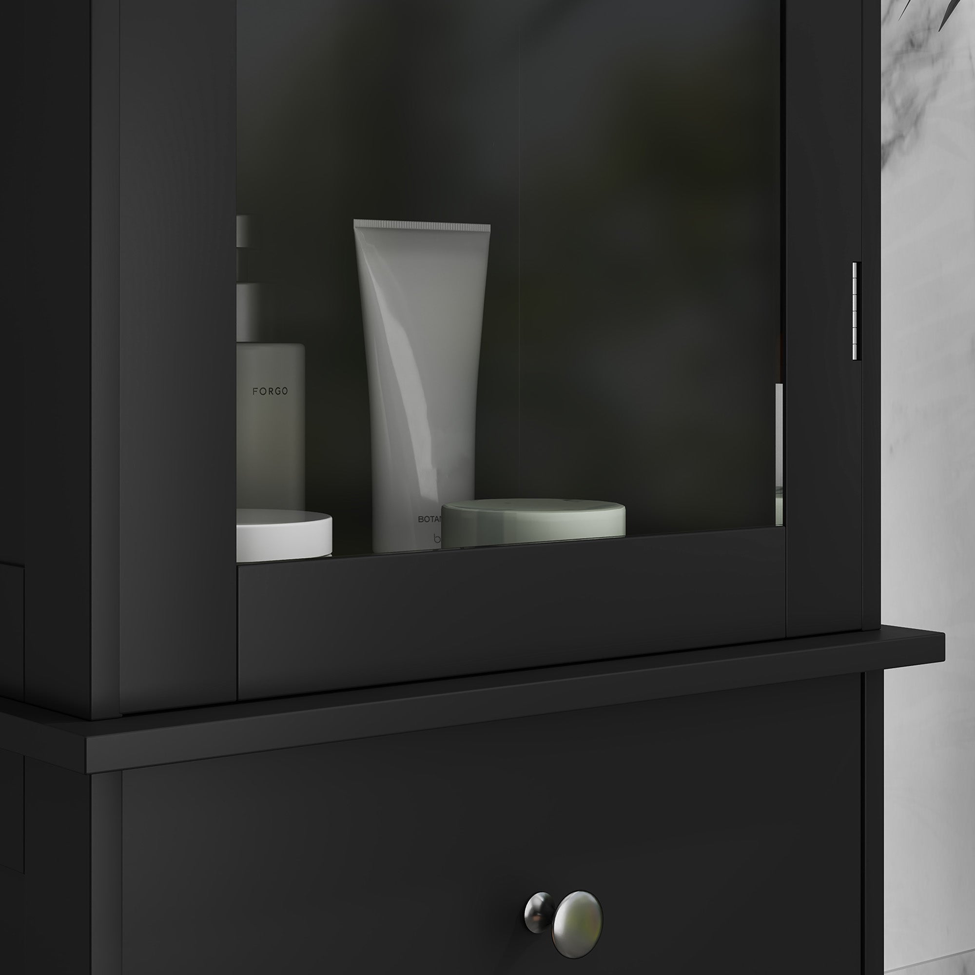 Tall Bathroom Cabinet, Bathroom Storage Cabinet with Drawers, 2 Doors and Adjustable Shelves, Black Bathroom Cabinets at Gallery Canada