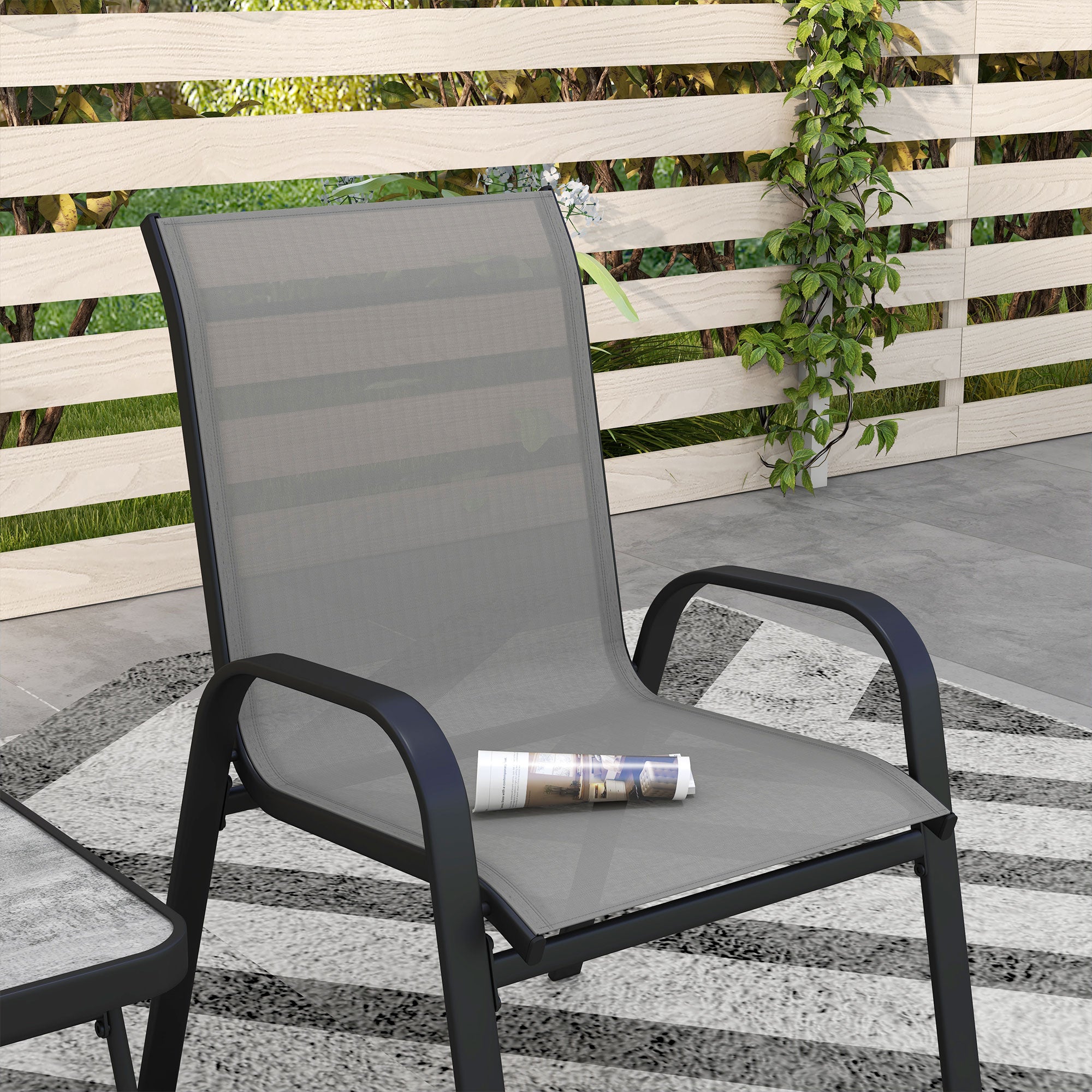 Outdoor Bistro Set of 3, 3-Piece Patio Set with Breathable Mesh Fabric, Stackable Chairs and Square Table, Light Grey Bistro Sets at Gallery Canada