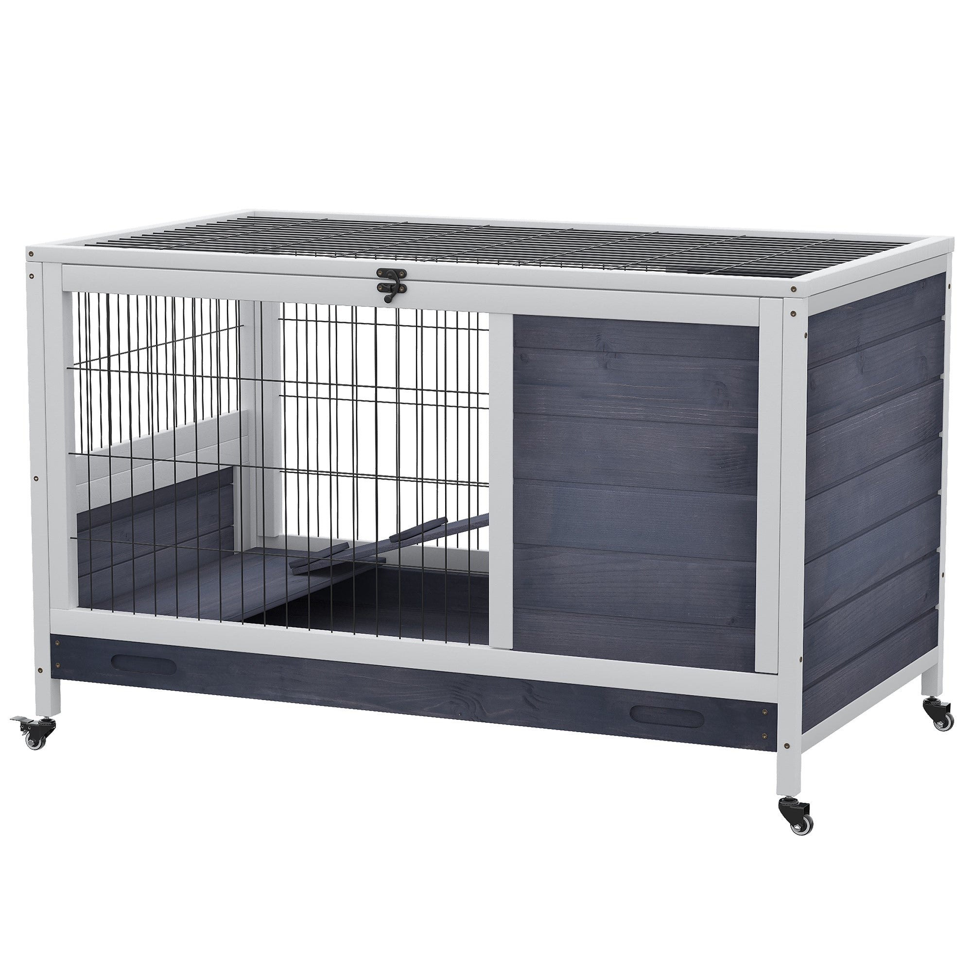 Wooden Indoor Rabbit Hutch Elevated Cage Habitat with Enclosed Run with Wheels, Ideal for Rabbits and Guinea Pigs, White Rabbit Hutch at Gallery Canada
