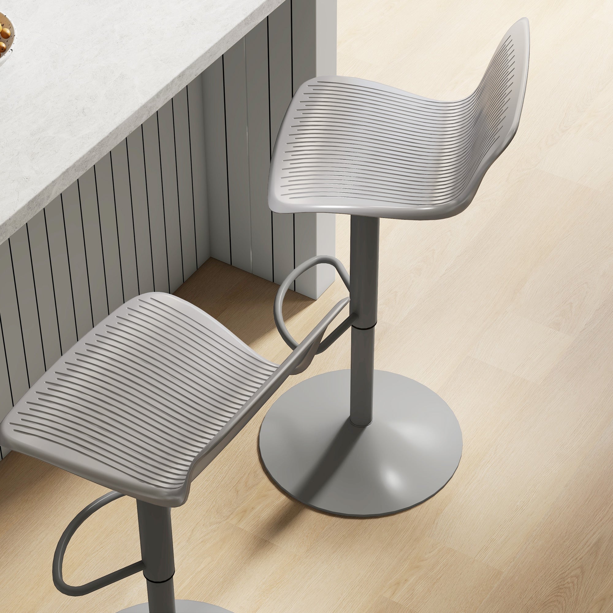 Polypropylene Bar Stools Set of 2, Swivel Barstools with Adjustable Height, Footrest and Backrest, Grey Bar Stools   at Gallery Canada