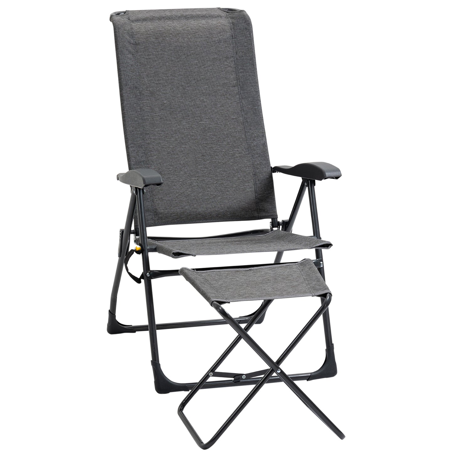 Patio Lounge Chair Outdoor Lounger Recliner Folding Camping Chair with Footrest and Storage Pocket, Black Grey Lounger Chairs   at Gallery Canada