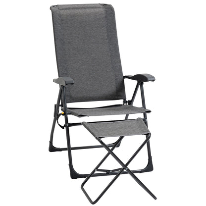 Patio Lounge Chair Outdoor Lounger Recliner Folding Camping Chair with Footrest and Storage Pocket, Black Grey Lounger Chairs   at Gallery Canada