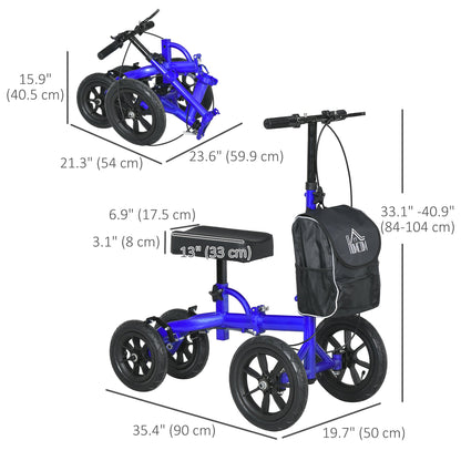 Adjustable Steerable Knee Walker, Foldable Knee Scooter with Rubber Wheels, Dual Brake, Crutch Alternative, Blue Knee Walker & Wheelchair Ramps   at Gallery Canada