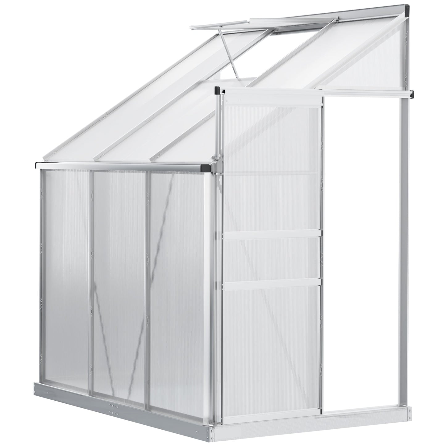 6' x 4' Aluminum Lean-to Greenhouse Polycarbonate Walk-in Garden Greenhouse with Adjustable Roof Vent, Rain Gutter and Sliding Door for Winter, Clear Walk In Greenhouses Multi Colour  at Gallery Canada