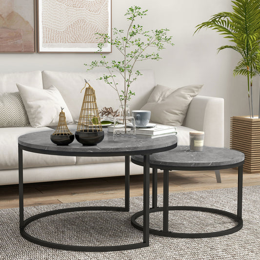 Modern Coffee Table Set of 2, Nesting Side Tables w/ Metal Base for Living Room Bedroom Office Faux Marbled Grey Coffee Tables   at Gallery Canada