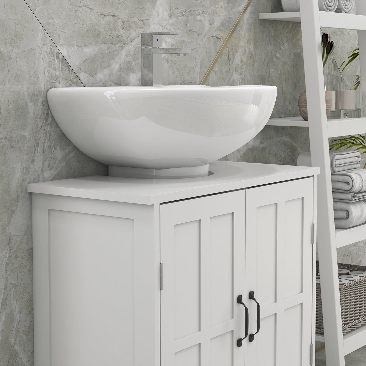 Pedestal Under Sink Cabinet, Bathroom Vanity Cabinet Storage with Double Doors and Adjustable Shelf, White - Gallery Canada