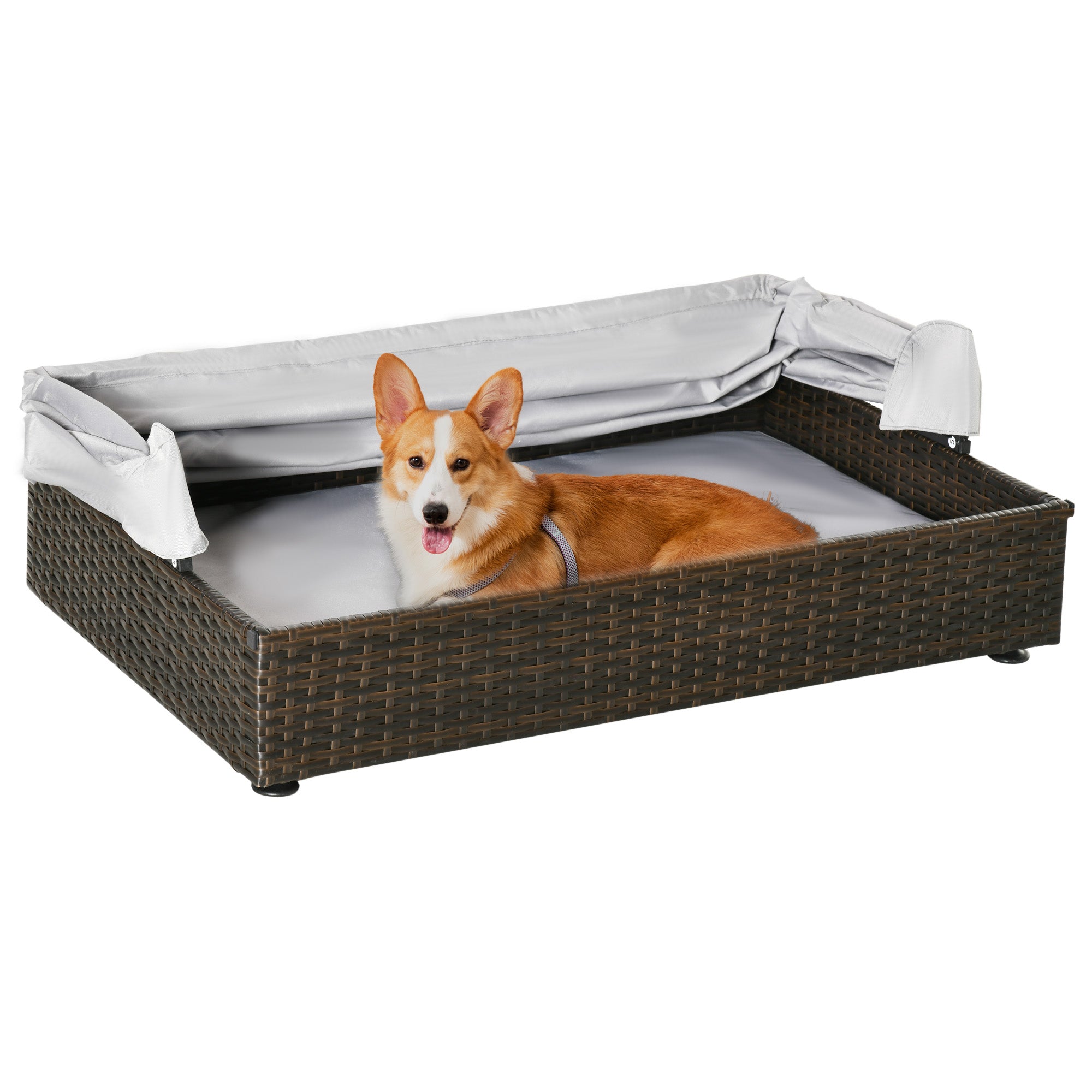 Wicker Dog House, Elevated Pet Sofa, Rattan Cat Bed, Indoor Outdoor Use, for Garden Patio with Foldable Roof, for Small or Medium-Sized Dogs, Coffee Houses, Kennels & Pens Coffee, gray at Gallery Canada