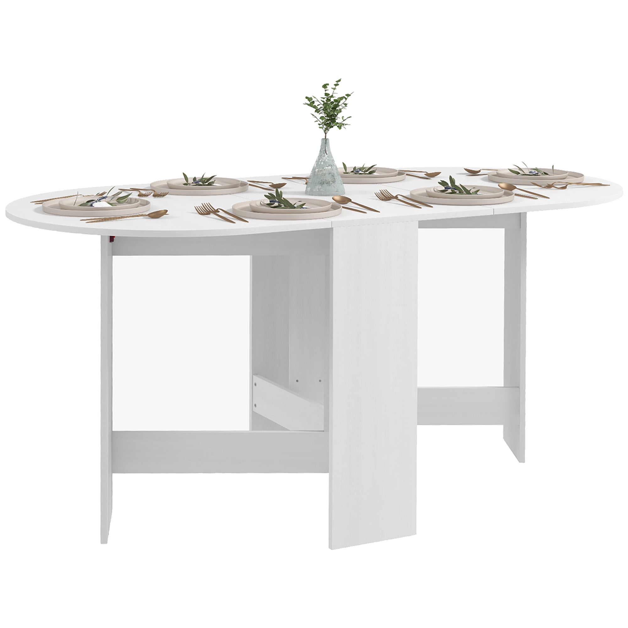 Folding Dining Table, Oval Drop Leaf Kitchen Table for Small Spaces, Distressed White Bar Tables & Dining Tables Distressed White  at Gallery Canada