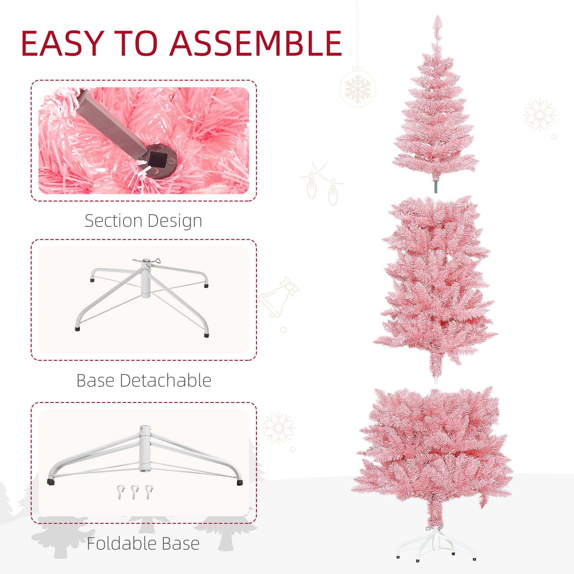 7ft Tall Pencil Artificial Christmas Tree with 687 Branch Tips with Steel Base, Pink Pencil Christmas Trees   at Gallery Canada