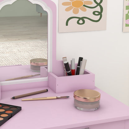 Makeup Vanity with Mirror and Stool, Cloud Design, Drawer, Storage Boxes, for 3-6 Years Old, Pink Toy Vanity   at Gallery Canada