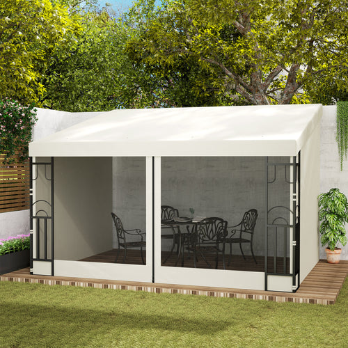 10' x 13' Wall Pergola, Outdoor Gazebo with 2 Curtains and 2 Nettings, UV Resistant, for Patio, Deck, Beige
