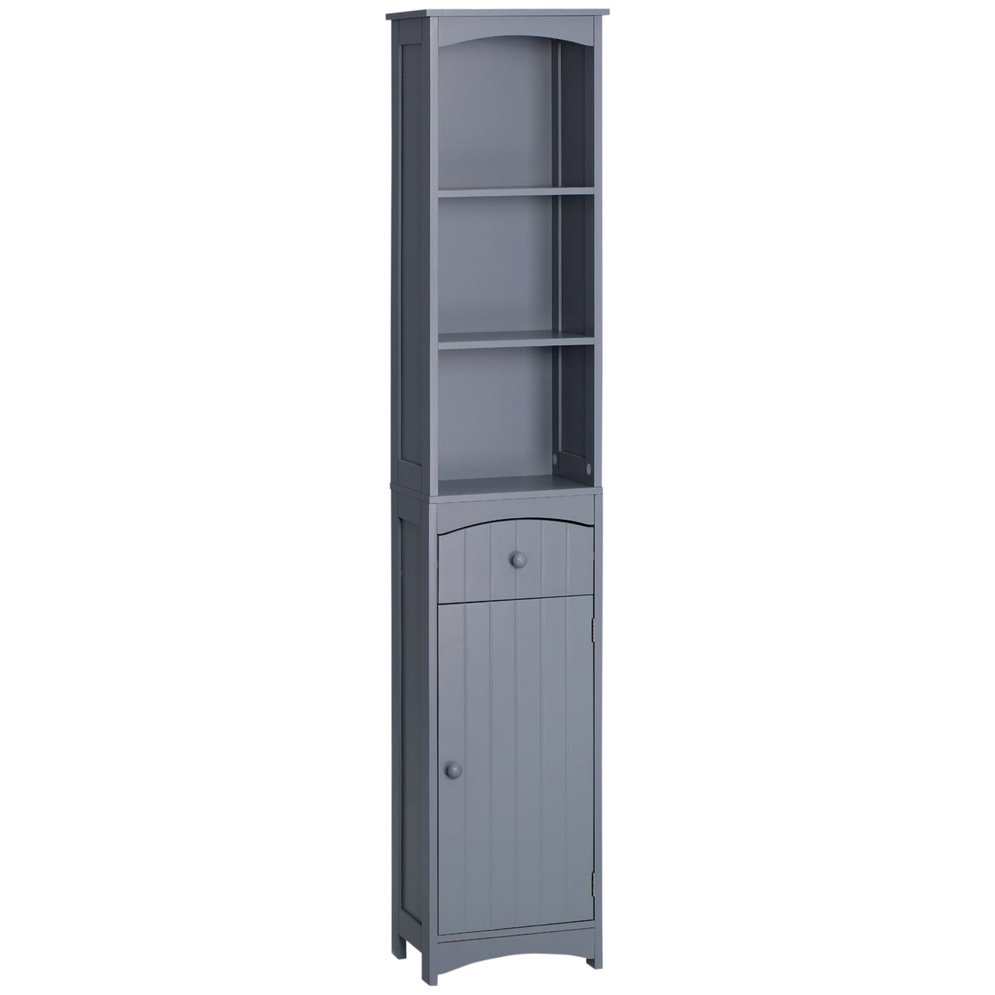 Bathroom Storage Cabinet, Tall Linen Tower with 3-Tier Shelves and Drawer and Door, Grey Bathroom Cabinets Grey  at Gallery Canada