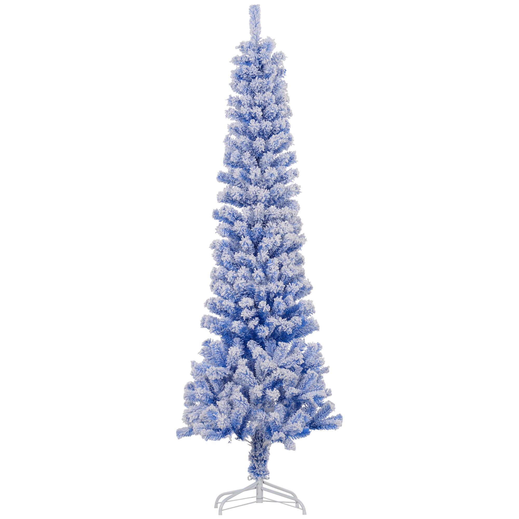 6ft Flocked Christmas Tree, Pencil Christmas Tree with Realistic Branch Tips, Folding Metal Stand, Blue Pencil Christmas Trees   at Gallery Canada