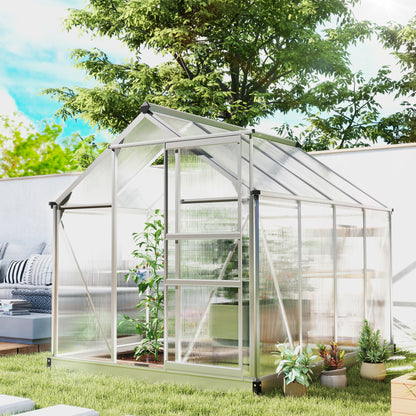 6' x 8' x 6.6' Polycarbonate Greenhouse, Walk-In Green House Kit Garden, Plants Grow, Galvanized Sheet Aluminum Frame with Rain Gutter, Vent and Sliding Door, Silver Walk In Greenhouses at Gallery Canada