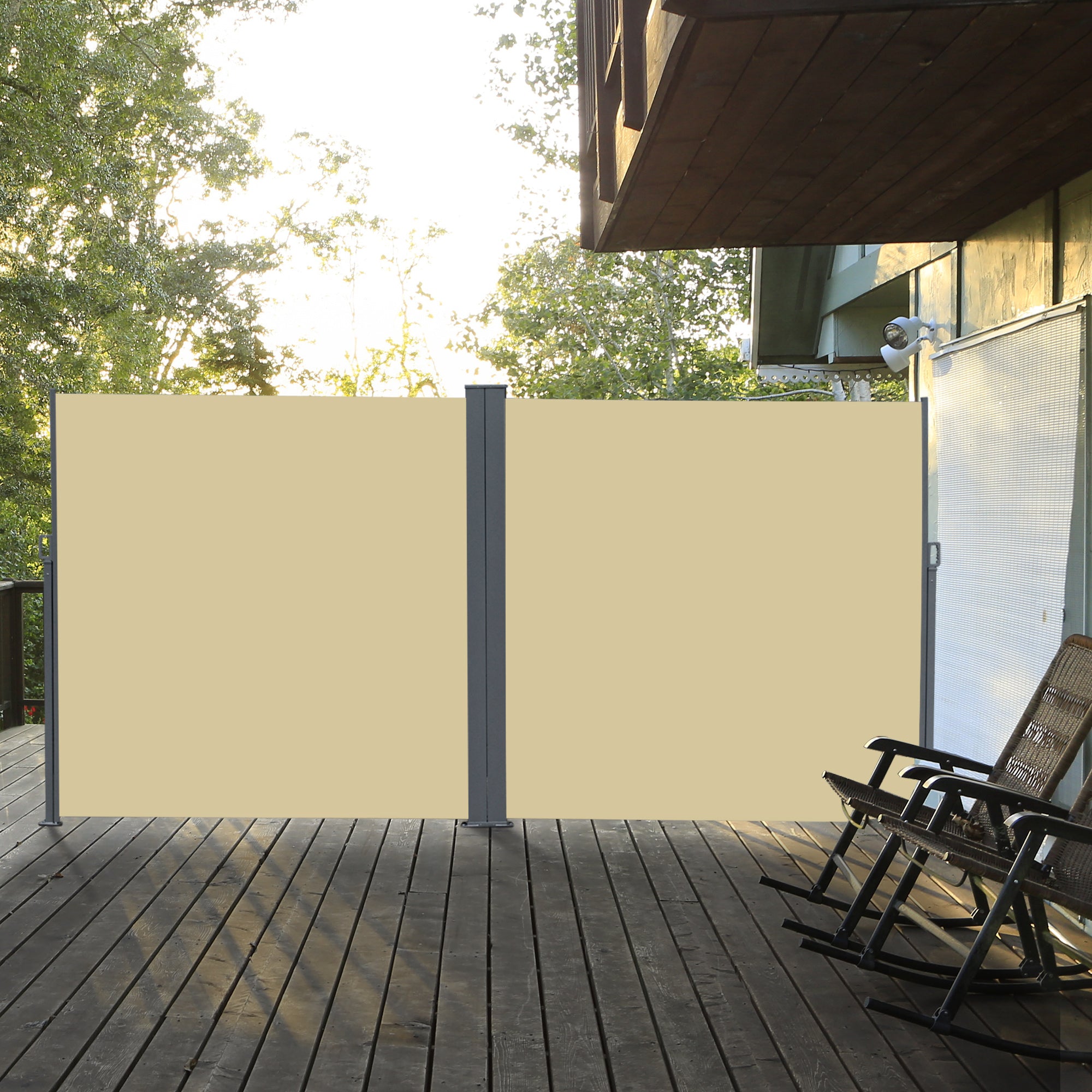 Patio Retractable Double Side Awning, Folding Privacy French Screen Fence, Privacy Wall Corner Divider, Garden Outdoor Sun Shade Wind Screen, Indoor Room Divider, Beige Side Awnings at Gallery Canada