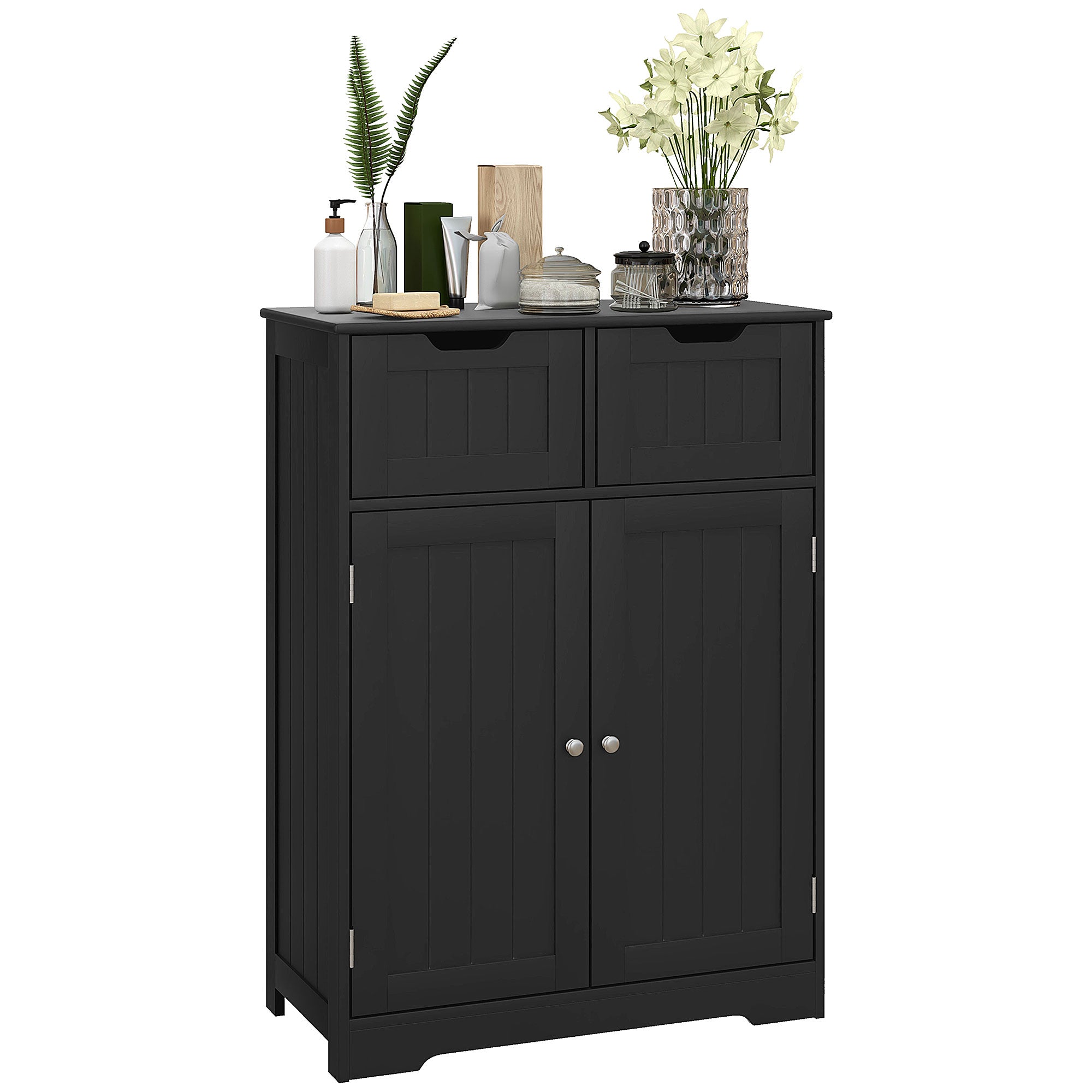 Bathroom Cabinet, Bathroom Storage Cabinet with 2 Drawers, Adjustable Shelf for Living Room, Entryway, Black Bathroom Cabinets   at Gallery Canada