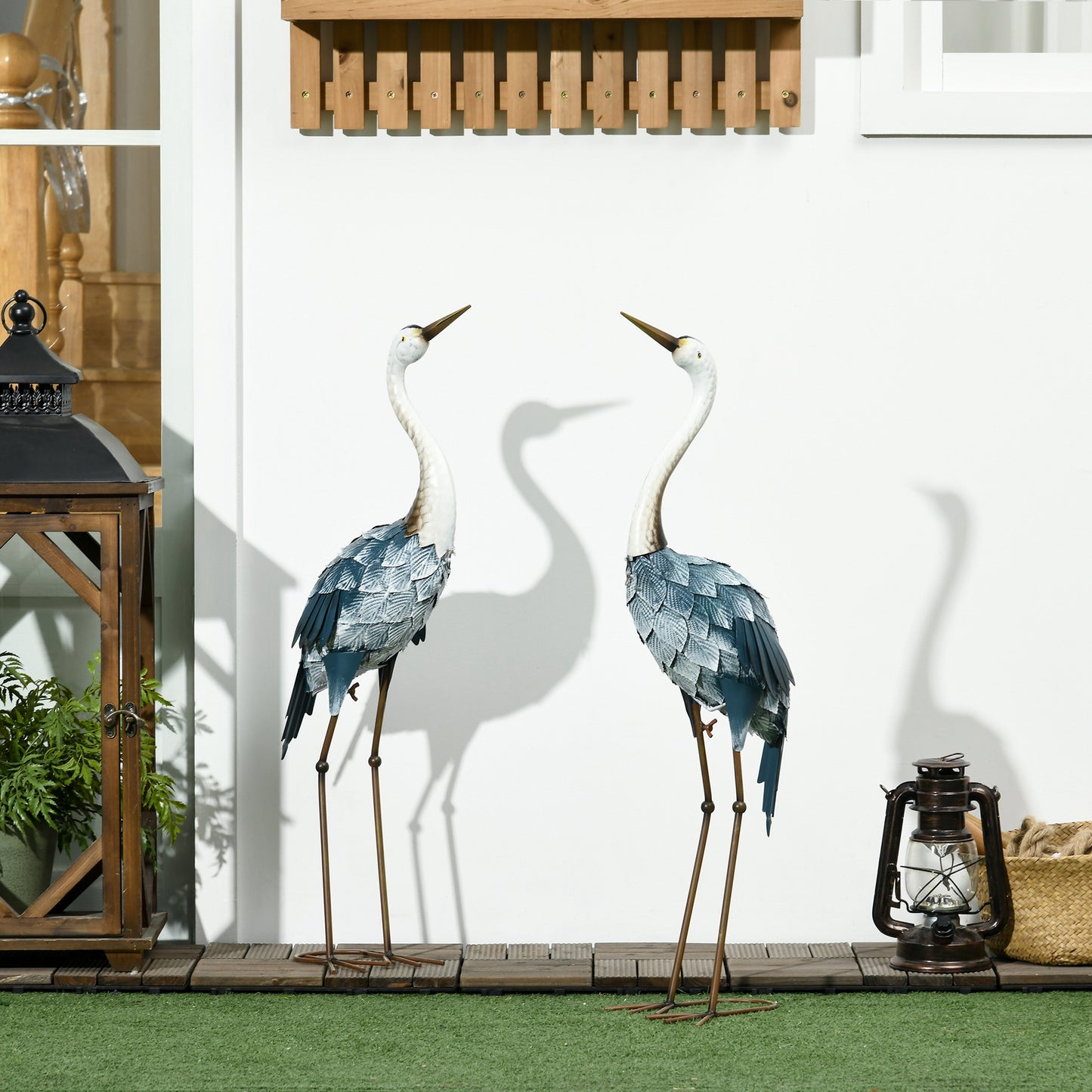 Set of 2 Garden Sculptures Crane Statues Lawn Patio Backyard Ornaments, 28.5"-29.1", Blue Garden Decor Multi Colour  at Gallery Canada