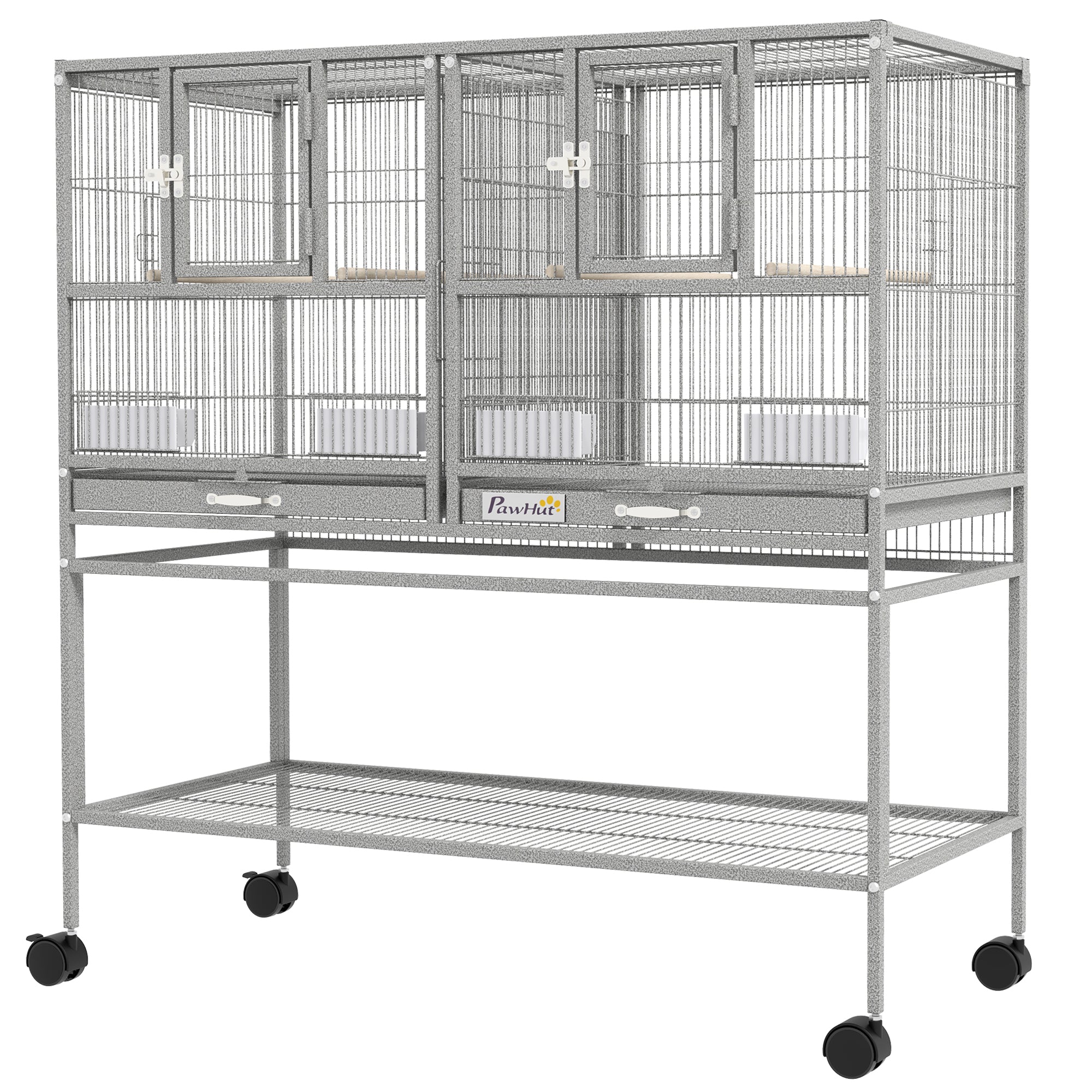 Large Double Rolling Metal Bird Cage Bird House w/ Removable Tray Storage Shelf Bird Cages Light Grey at Gallery Canada