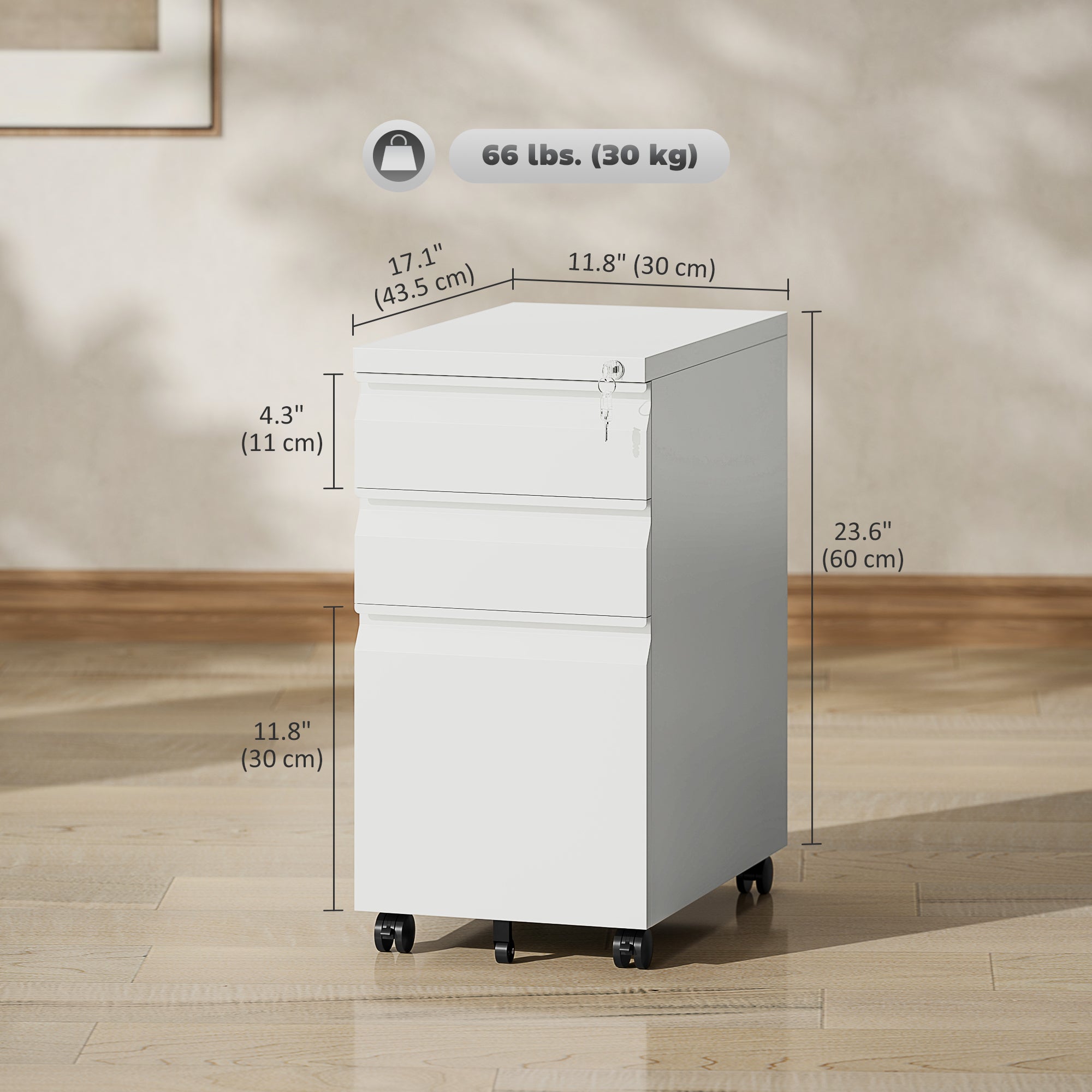 3 Drawer Filing Cabinet with Lock, Steel Office Storage Cabinet with Hanging Bar for A4, Legal, Letter Files, White Office Cabinets & Cupboards at Gallery Canada