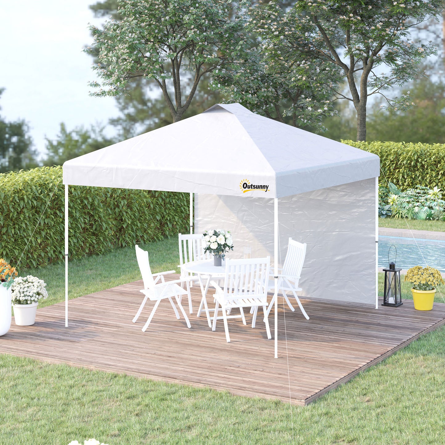 10' x 10' Pop Up Canopy Tent with Adjustable Height, 1 Sidewall, and Wheeled Carry Bag for Outdoor, Garden, Patio, White Pop Up Canopies at Gallery Canada