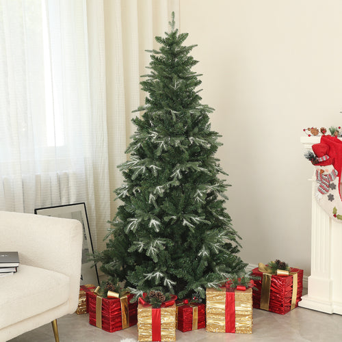 6ft Flocked Christmas Tree, Artificial Christmas Tree with 850 Branch Tips, Metal Base, Automatic Open, Green