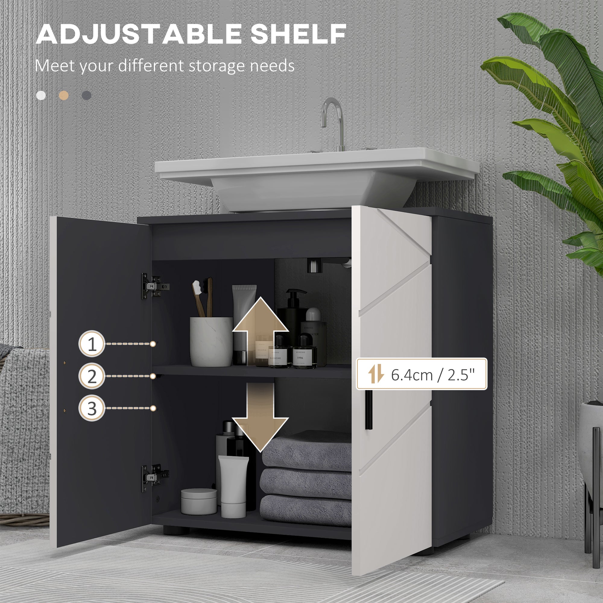 Under Sink Cabinet, Bathroom Vanity Cabinet Storage for Wall Mount Basin with Double Doors and Adjustable Shelf, Light Grey Bathroom Cabinets   at Gallery Canada