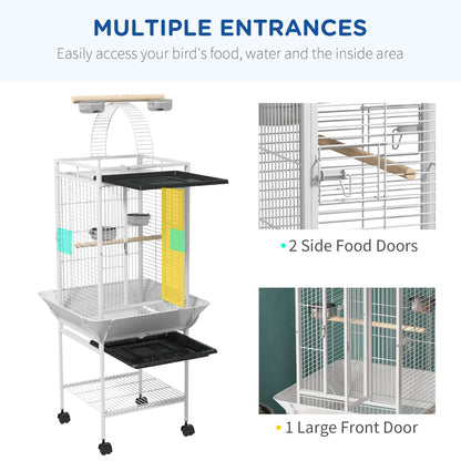 61.5 Inch Bird Cage Parakeet House for Cockatiel with Stand, Pull Out Tray, Play Top, Storage Shelf, Wood Perch, Food Container - Gallery Canada