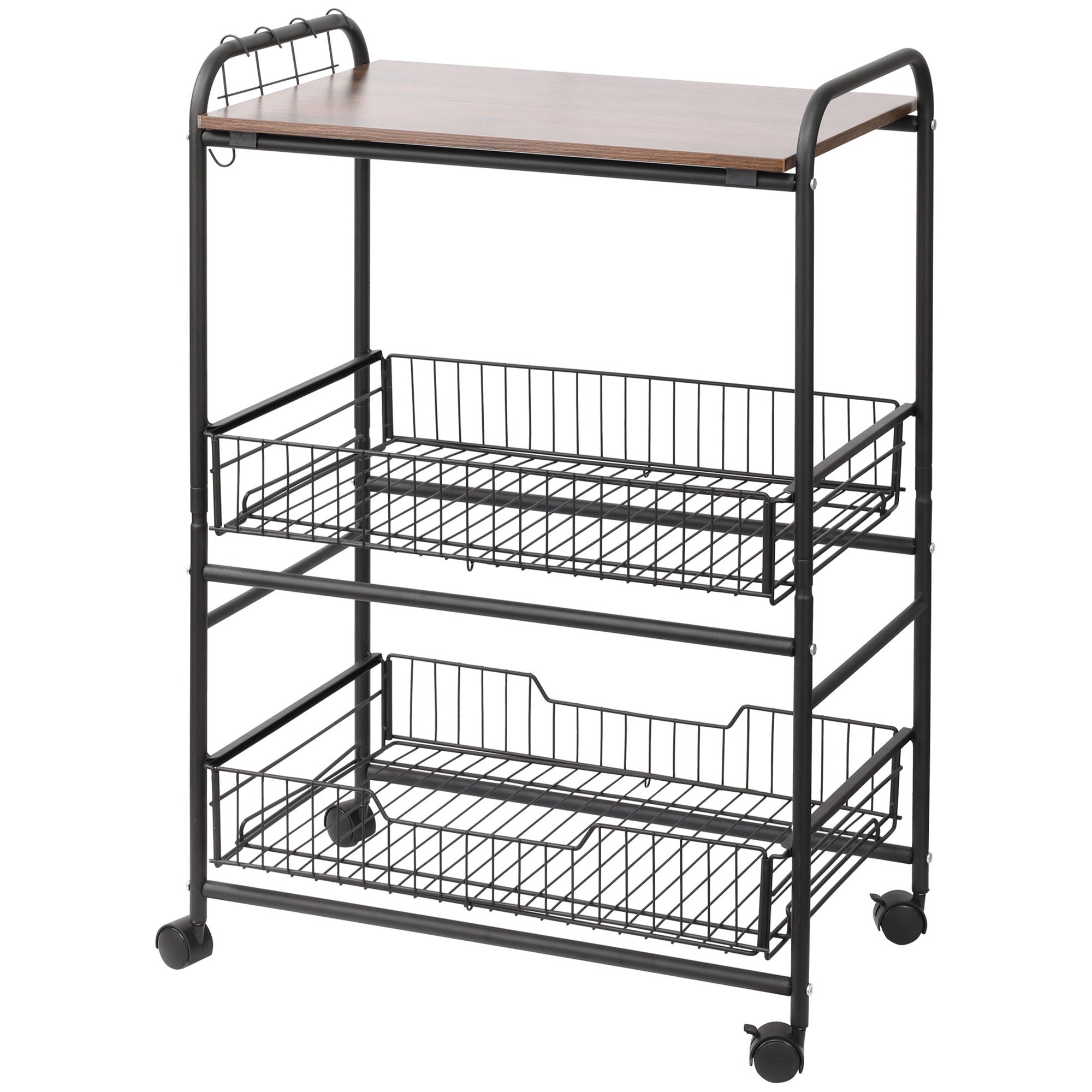 Rolling Kitchen Cart, 3-Tier Utility Storage Cart with 2 Basket Drawers &; Side Hooks, Lockable Casters for Dining Room Kitchen Islands & Kitchen Carts at Gallery Canada