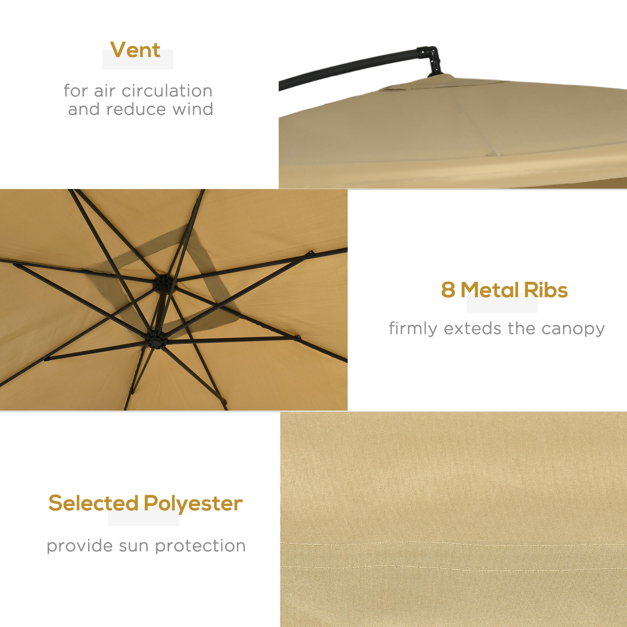 Offset Patio Umbrella with Net and Umbrella Base, Adjustable Cantilever Canopy with Cross Base, Weight Plates and 8 Ribs for Backyard, Poolside, Garden, Beige Cantilever Umbrellas at Gallery Canada