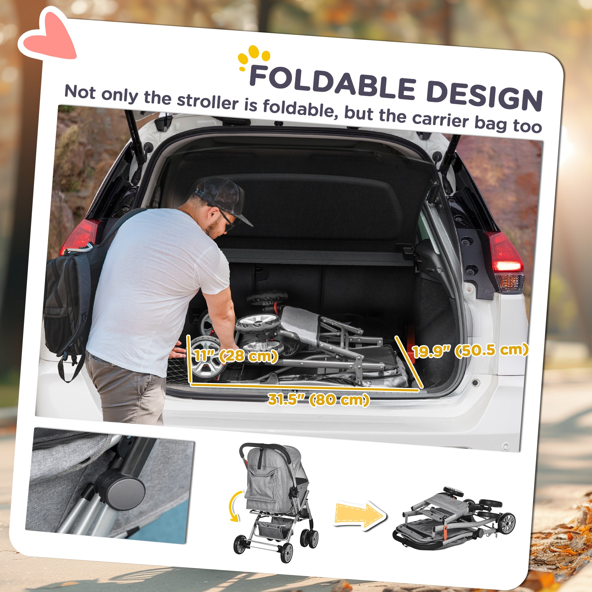4 Wheels Pet Stroller w/ Reversible Handle, Foldable Dog Cat Travel Carriage w/ EVA Wheels Basket Storage Bag 3-stage Canopy Grey Dog Bike Trailers & Strollers at Gallery Canada
