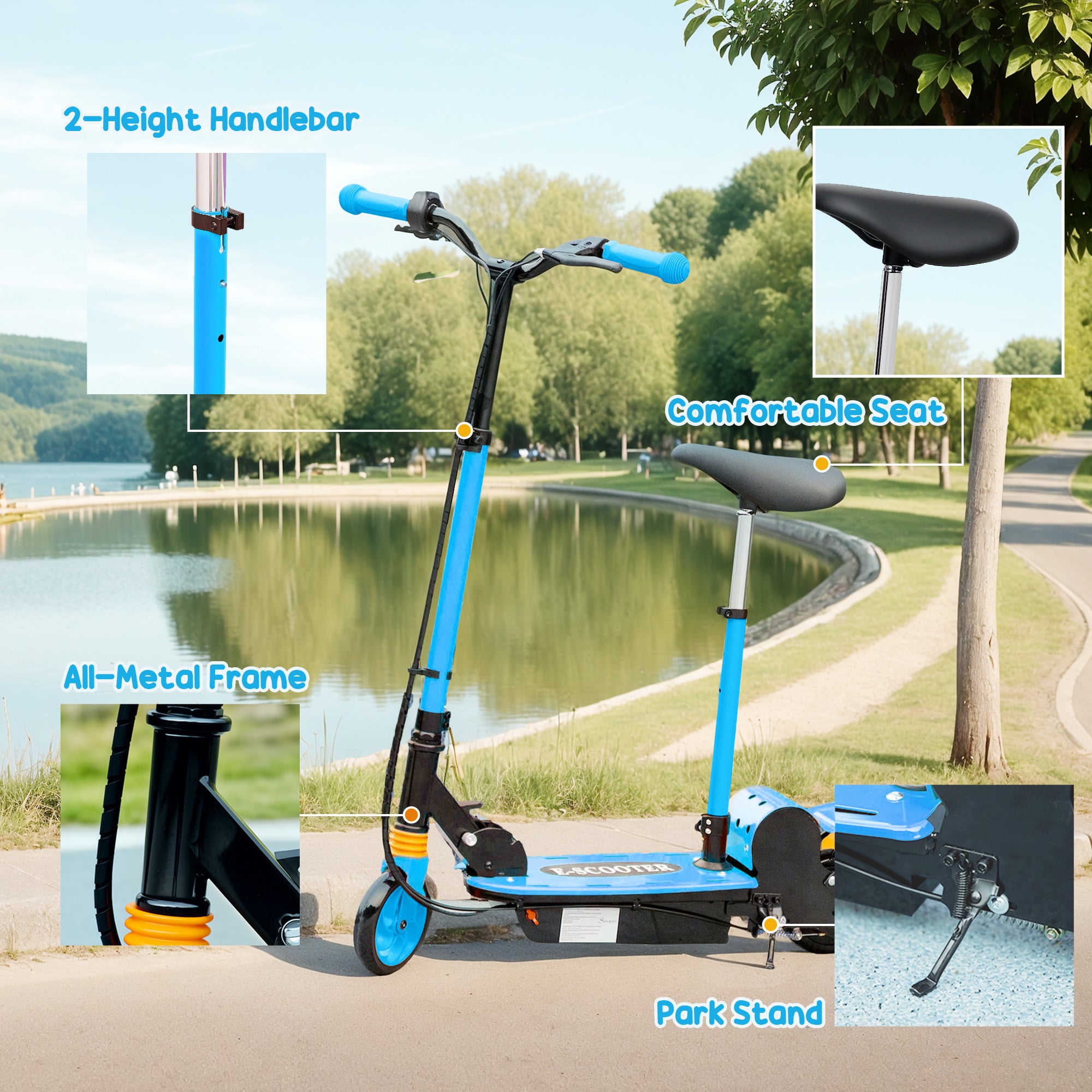 Foldable Electric Scooter for Kids Ages 6-14, with Seat and 2 Adjustable Heights, Max 6km Range &; 12km/h, Blue Scooters at Gallery Canada