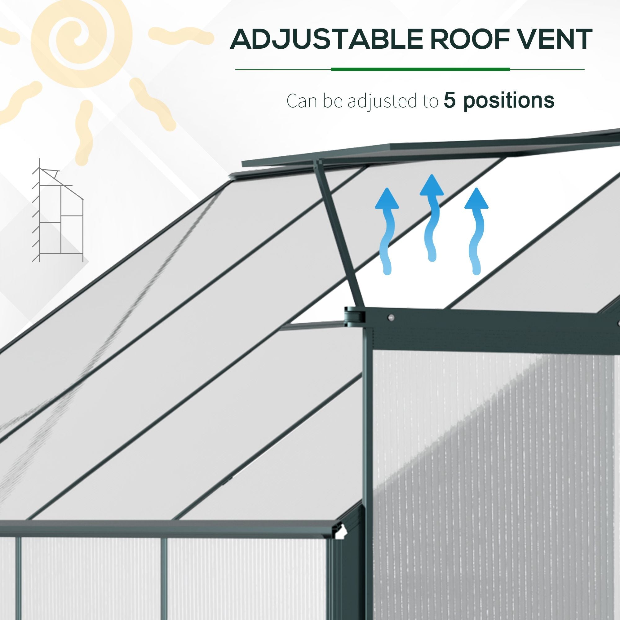 Walk-In Garden Greenhouse Aluminum Polycarbonate with Roof Vent for Plants Herbs Vegetables 8' x 4' x 7' Silver Walk In Greenhouses   at Gallery Canada