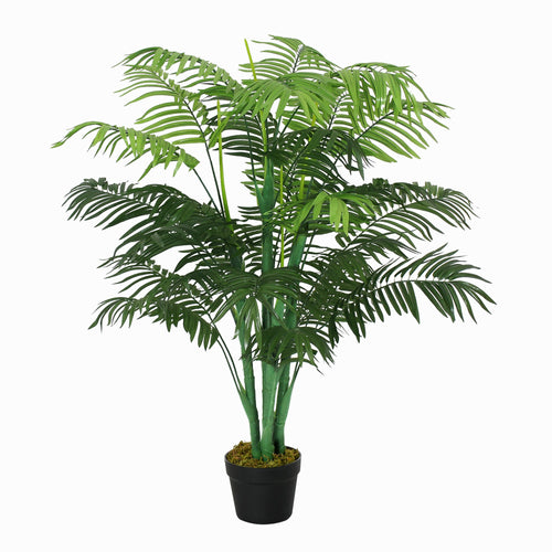 4FT Artificial Palm Tree, Fake Tropical Tree with Lifelike Leaves, Faux Plant in Pot for Indoor and Outdoor Decoration, Green