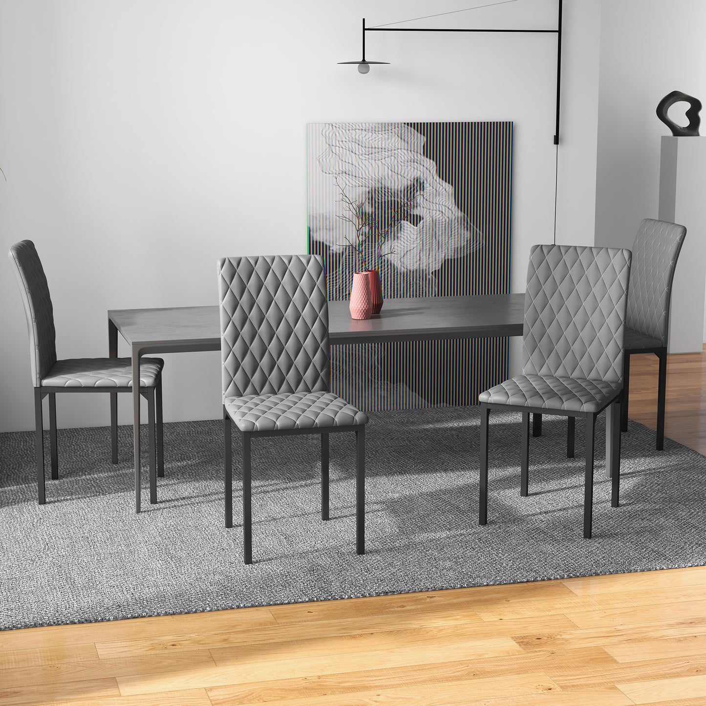 Set of 4 Modern Dining Chairs, Tufted High Back Side Chairs with Upholstered Seat, Steel Legs for Living Room, Kitchen Bar Stools   at Gallery Canada