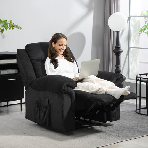 Manual Recliner Chair with Vibration Massage, Side Pockets, Corduroy Reclining Chair for Living Room, Black