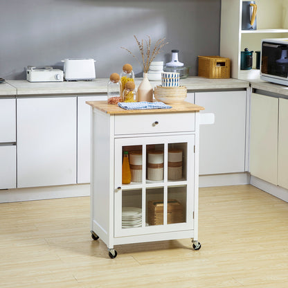 Rolling Kitchen Cart with Drawer and Glass Door Cabinet, Kitchen Island on Wheels with Towel Rack, White Kitchen Islands & Kitchen Carts   at Gallery Canada