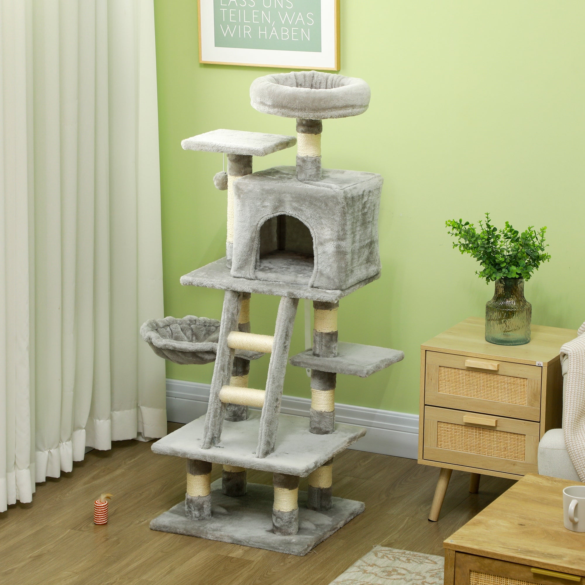 49 Inch Large Cat Tree for Indoor Cats, Light Grey Cat Towers   at Gallery Canada