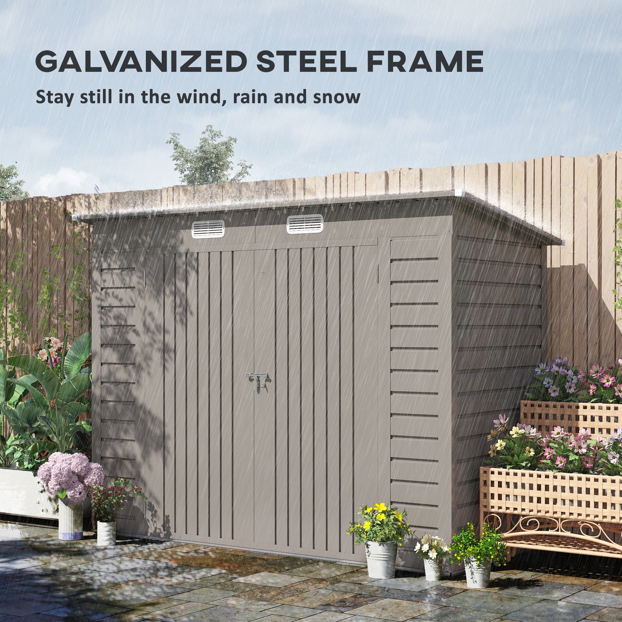 8 x 4FT Galvanized Garden Storage Shed, Metal Outdoor Shed with Double Doors and 2 Vents, Light Grey Sheds at Gallery Canada