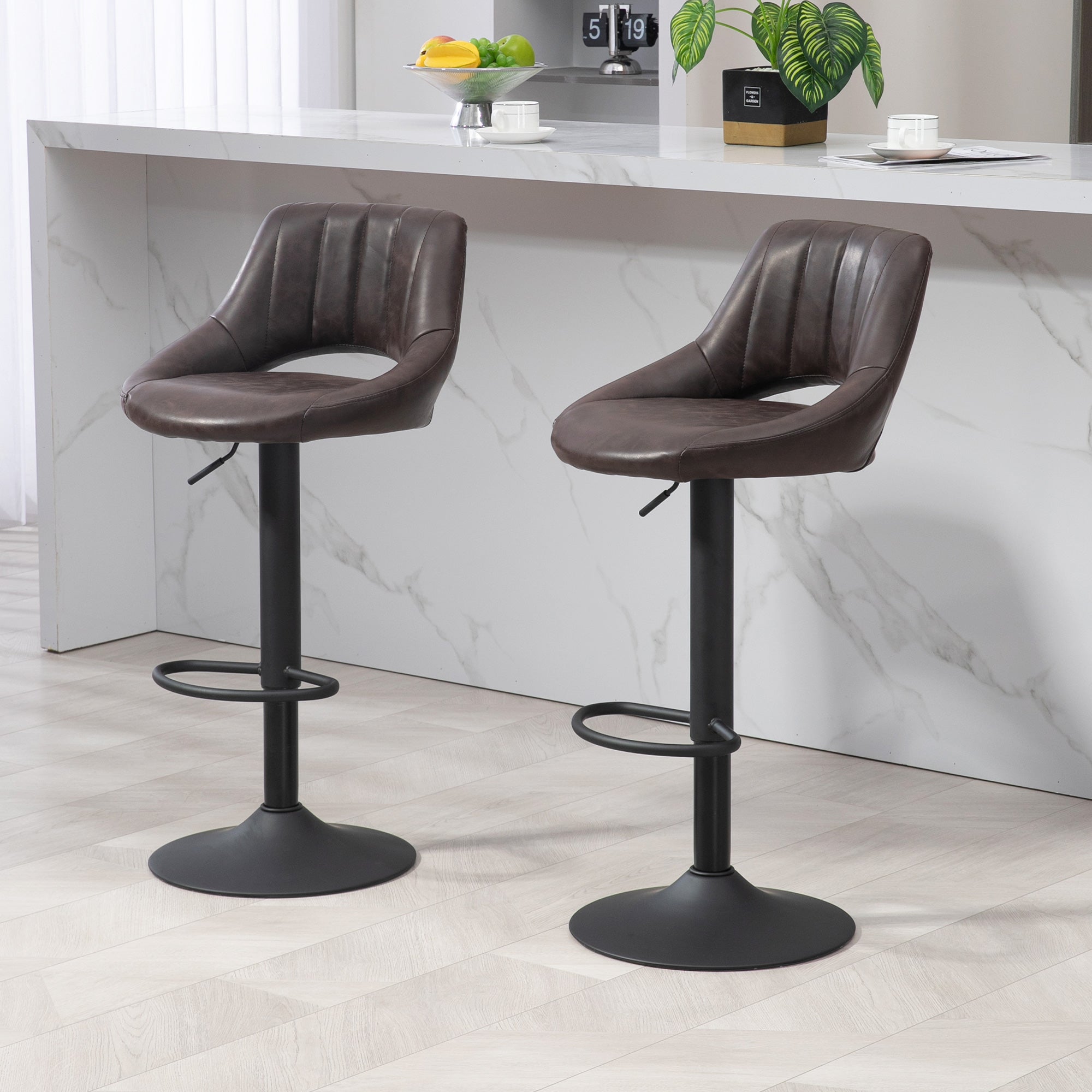 Swivel Bar Stools Set of 2, Faux Leather Upholstered Counter Height Barstools with Round Metal Base Bar Stools   at Gallery Canada