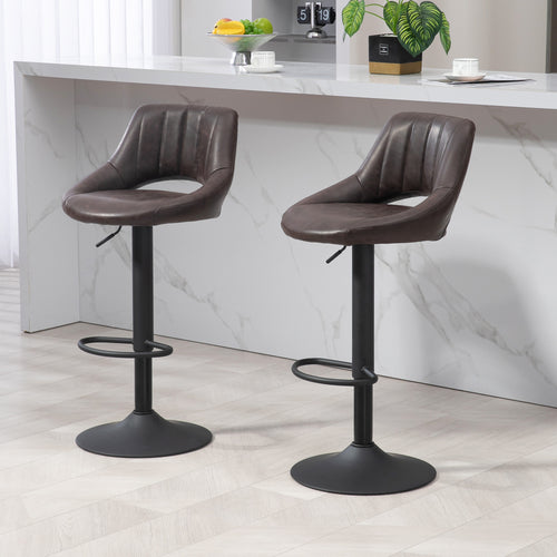 Swivel Bar Stools Set of 2, Faux Leather Upholstered Counter Height Barstools with Round Metal Base