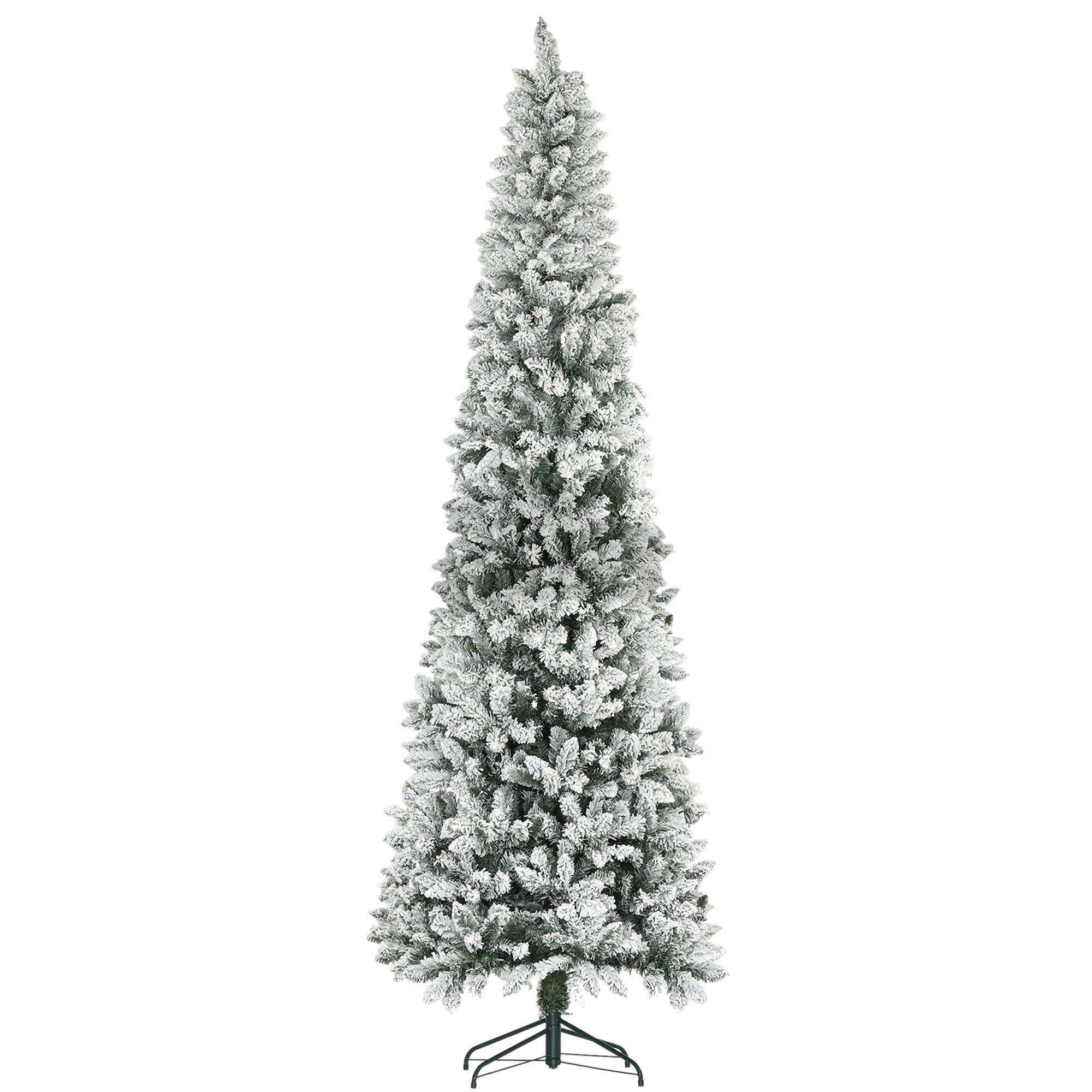 9ft Pencil Christmas Tree, Flocked Tree with 1277 Branch Tips and Metal Base for Home, Indoor, Holiday Pencil Christmas Trees   at Gallery Canada