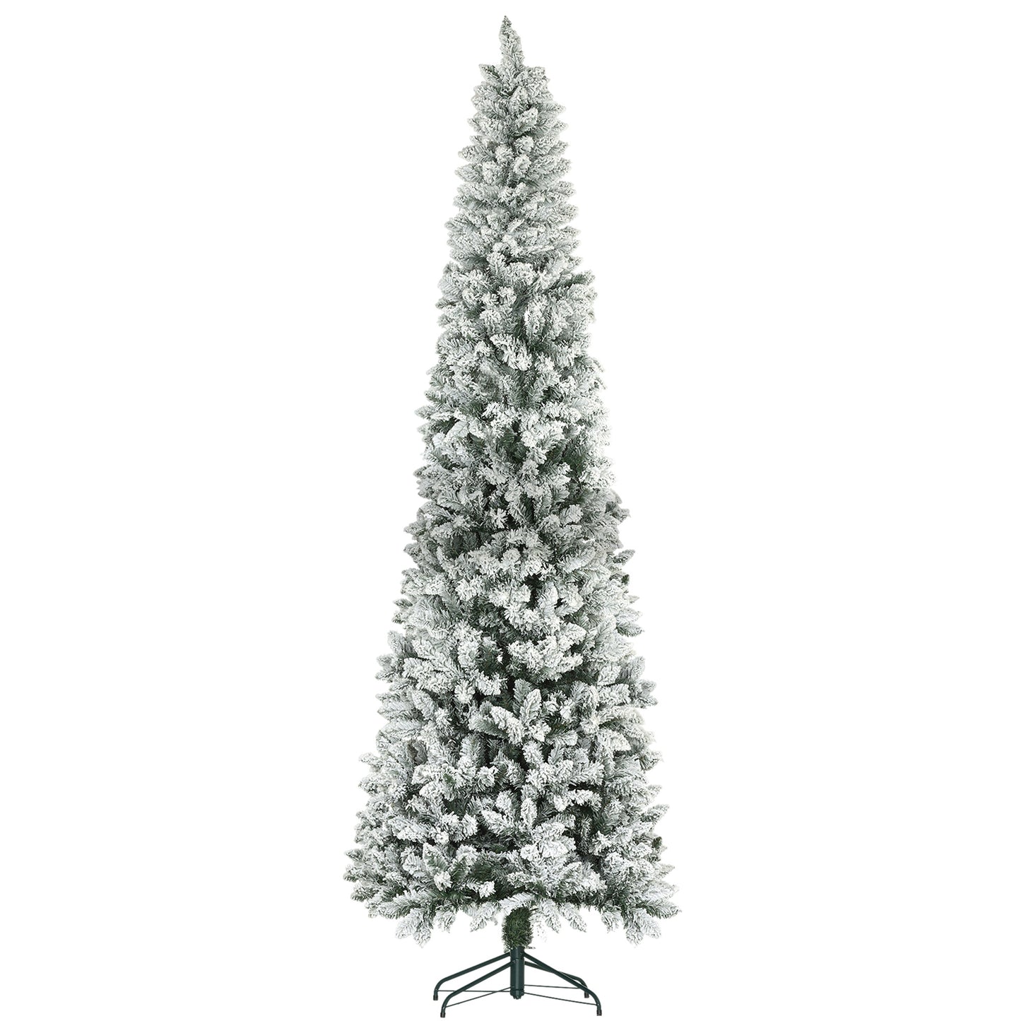 9ft Pencil Christmas Tree, Flocked Tree with 1277 Branch Tips and Metal Base for Home, Indoor, Holiday Pencil Christmas Trees   at Gallery Canada